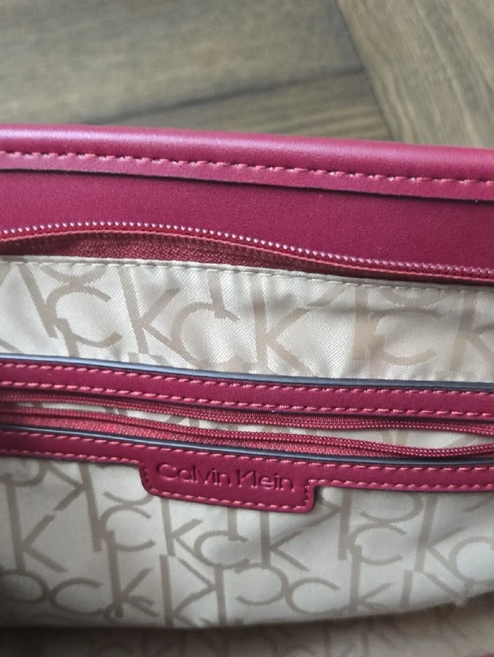 Calvin Klein Burgundy Trim Black Monogram Tote